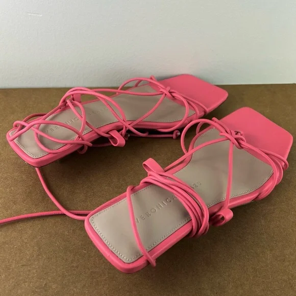 NEW VERONICA BEARD PINK LEATHER STRAPPY SANDALS - Picture 5 of 13